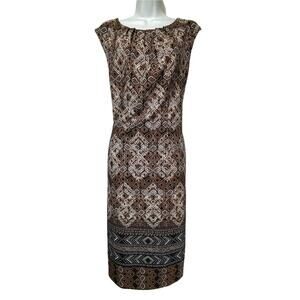 i lE new york womens sleeveless Pleated Neck geometric maxi dress Size 10